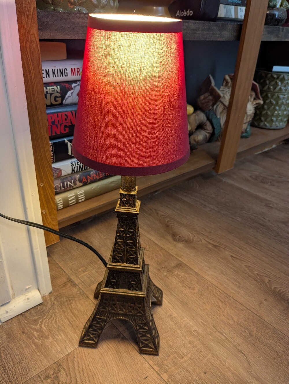 Eiffel Tower Accent Lamp with Red Shade